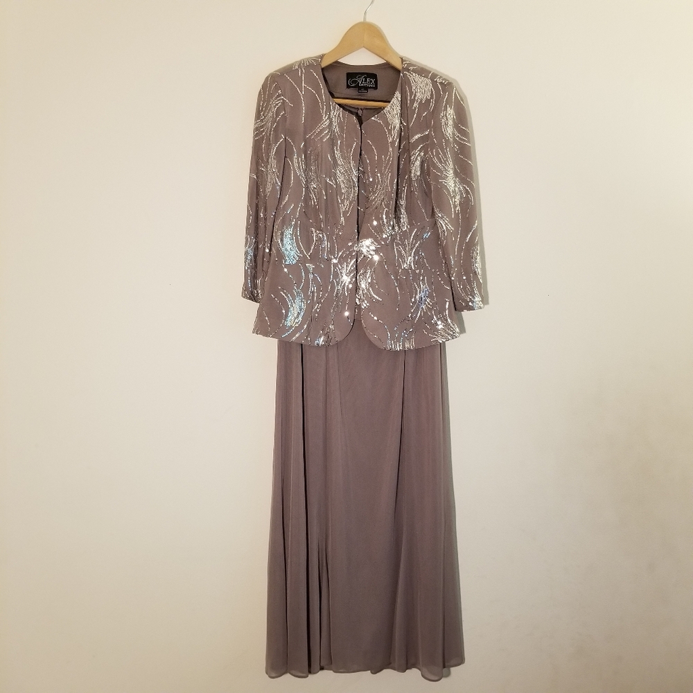 Alex Evenings 2 Piece Mother of Bride Gala Sequin Dress Gown 10